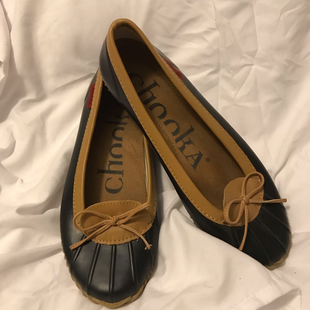 Anthropologie Chooka Navy Rain flats rubber 10